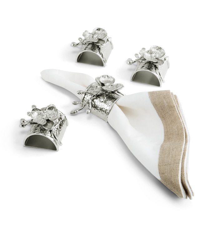 Marble White Orchid Napkin Ring Set