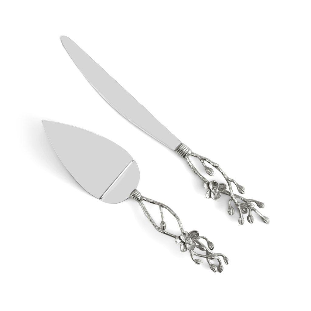 Marble White Orchid Wedding Cake Knife & Server Set