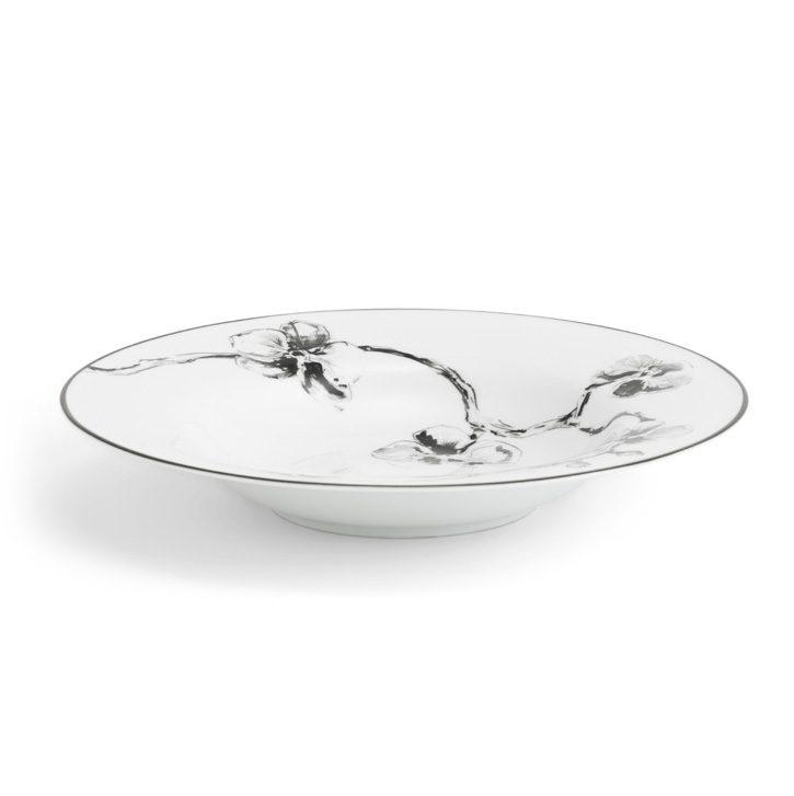 Porcelain Black Orchid Rimmed Bowl
