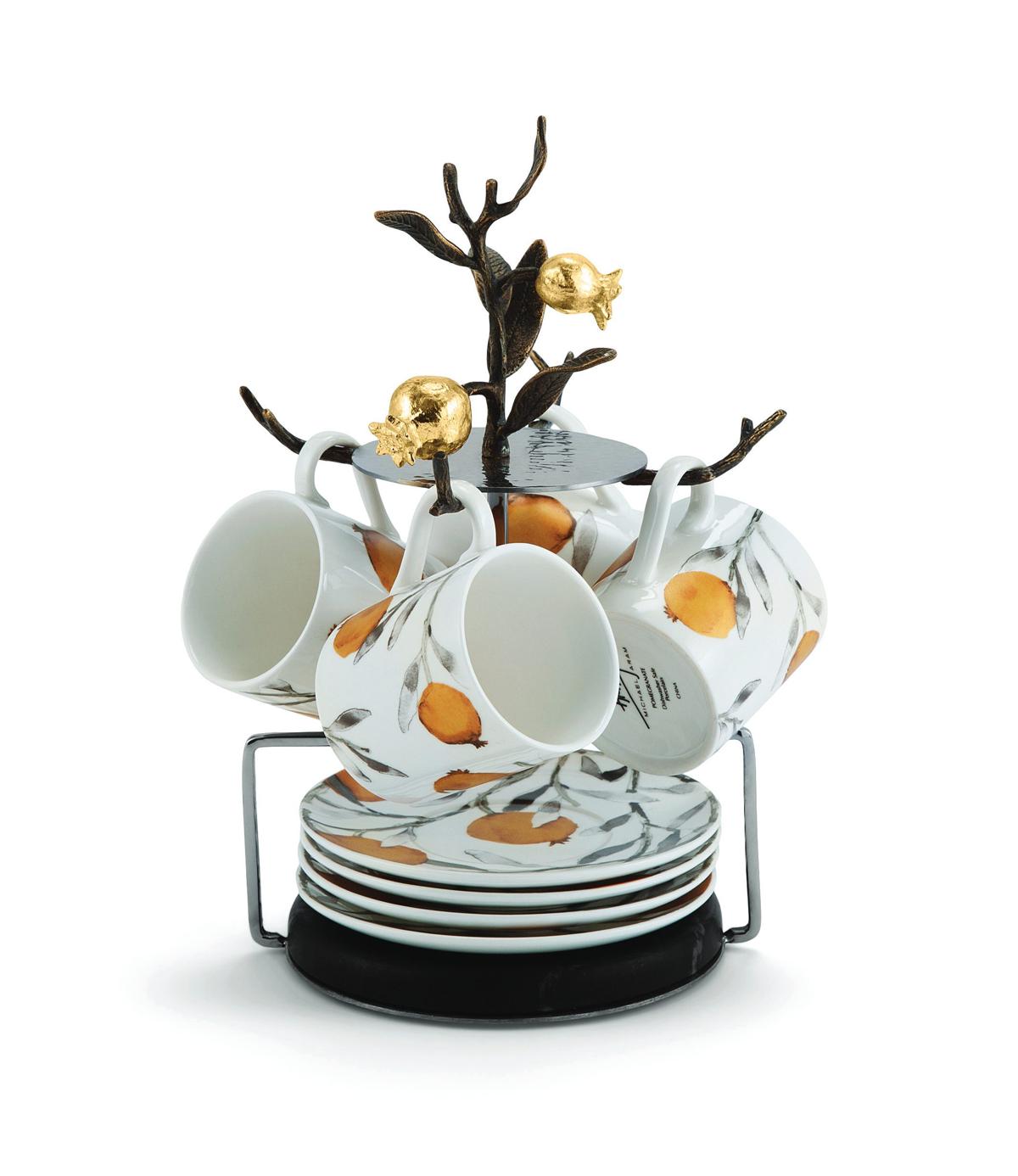 Pomegranate Demitasse Set & Stand