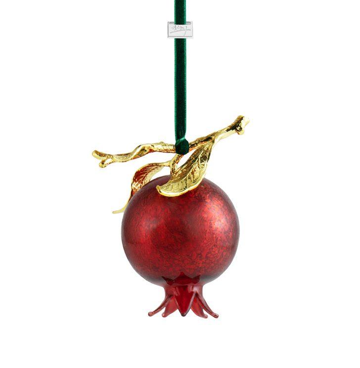 White Snow Pomegranate Red Glass Ornament
