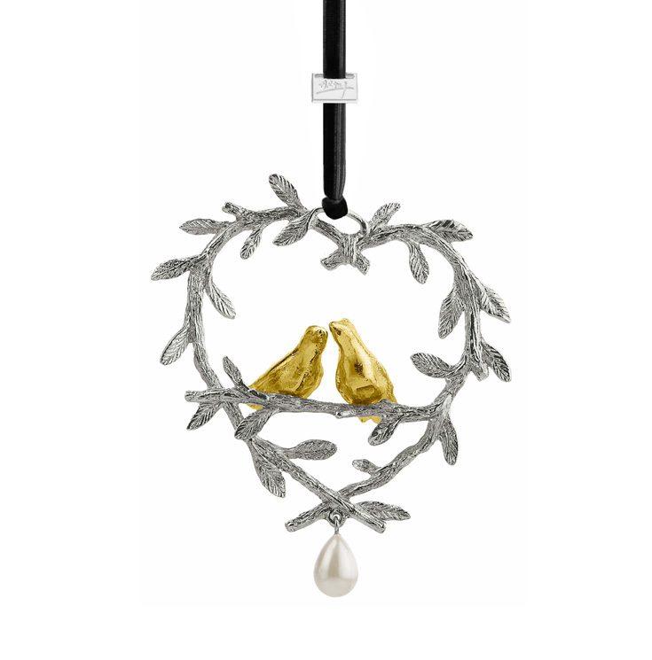 Glittered Hand Paint Lovebirds Ornament