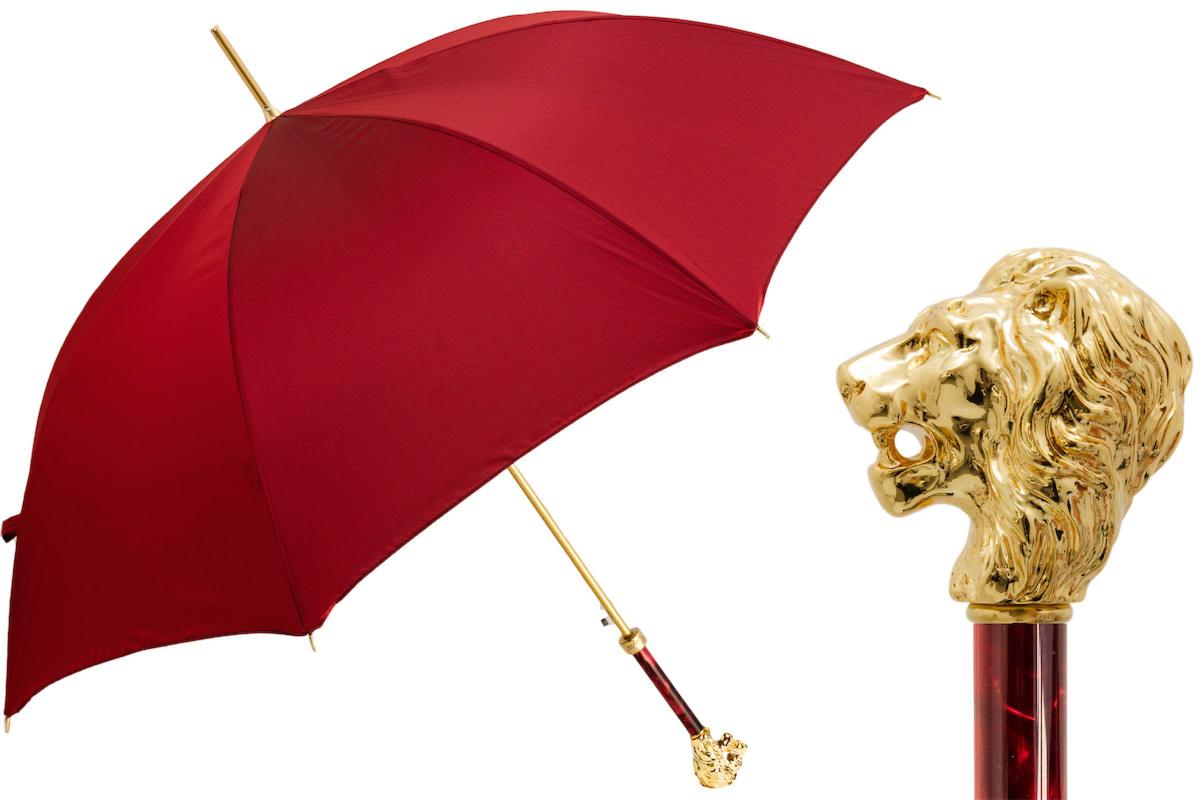 479FA Oxf-4 W37PR - Red Umbrella with Gold Lion Handle, with Case and Ring