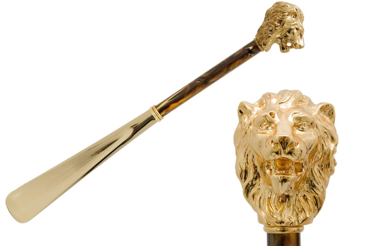 cs W37PO - Gold Lion Shoehorn, Pearly Brown Shaft