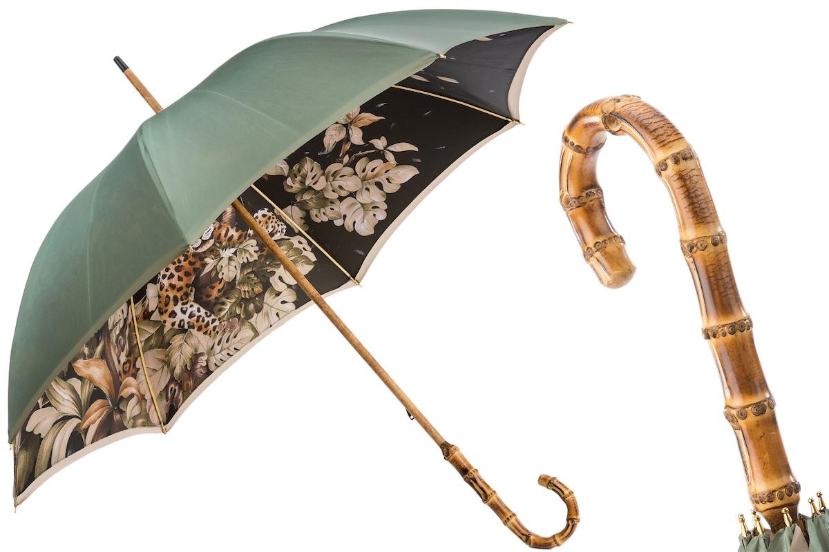 397 991 B - Leopard Umbrella with Wonderful Interior and Bamboo Handle, Double Cloth